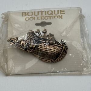 Vintage Noah’s Ark Pin Brooch Gold Tone Animals Boutique Collection New In‎ Bag